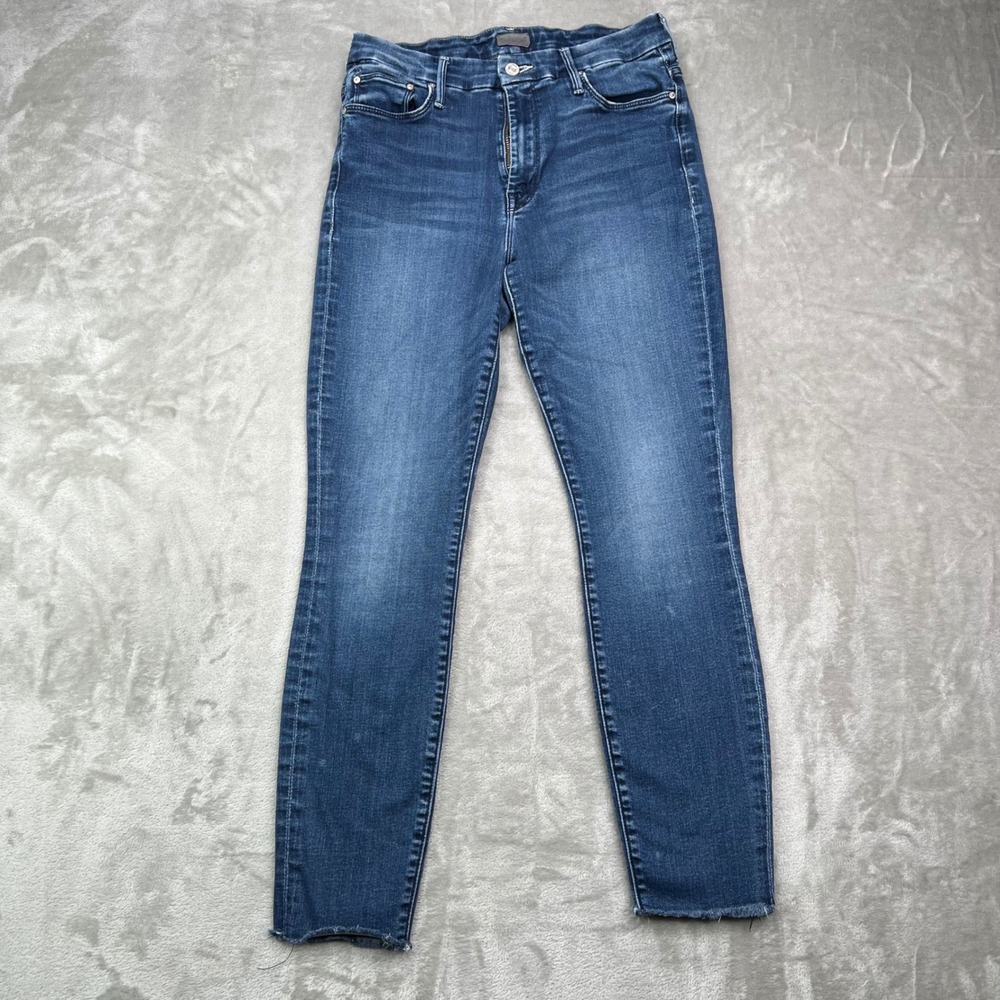 Mother High Waisted Looker Ankle Fray Jeans Womens 30 Blue Tongue and Chic Denim